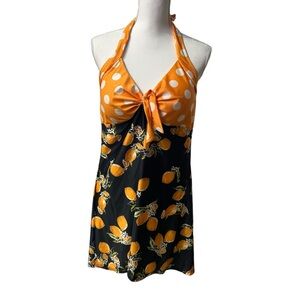 AVIDLOVE halter retro lemons polka dots style long tankini swim top XXXL NWT